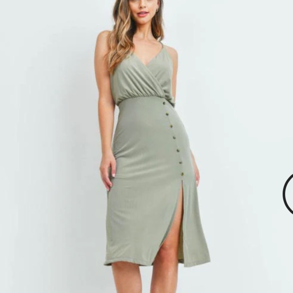 Elegant Olive Green Midi Dressing, Medium